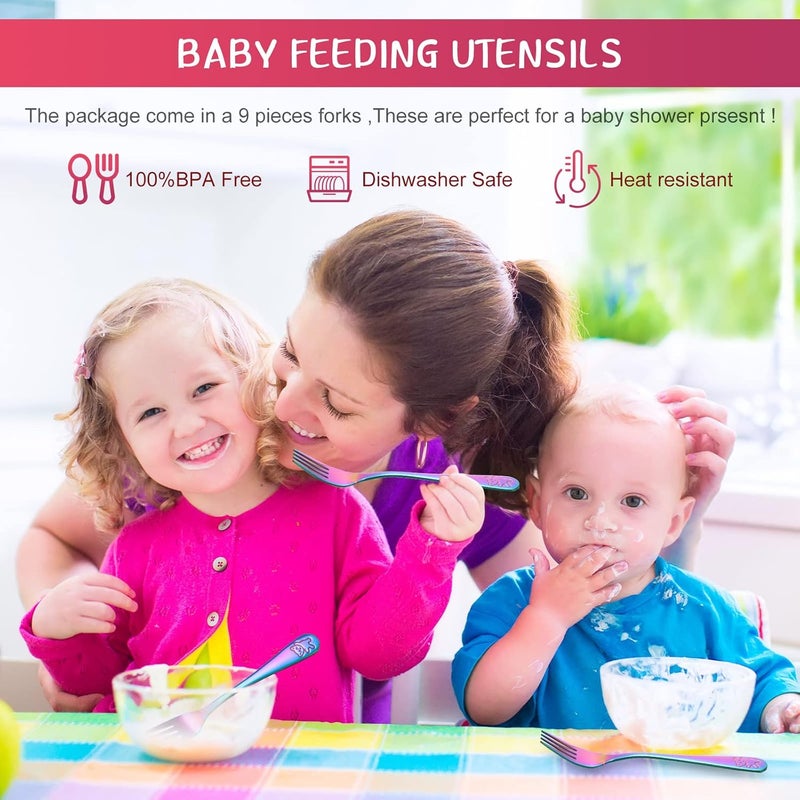 Minatee 6 Pieces Rainbow Kids Forks Toddler Silverware Set Baby Utensil Small Food Grade Cutlery Flatware Stainless Steel Forks Metal Self Feeding for Home and School, Dishwasher Safe - Image 5